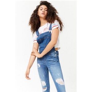 Forever 21 Distressed Blue Denim Overalls